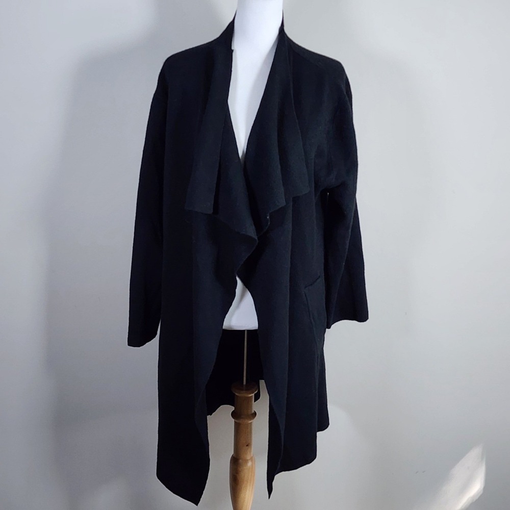 Twelfth Love Longline Drape Front Cardigan Womens Large Black Knit Open Duster